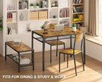 Gizoon 4-Piece Dining Table Set for 4, Kitchen Table with Bench Rustic | Space-saving rustic 4-piece dinette set with metal storage rack. Includes 2 ergonomic chairs and 1 bench. Easy to clean.