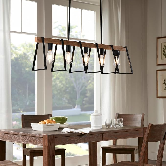 Rustic Wood Chandeliers Farmhouse 5 Light Dining Room Light Fixtures Mid Century Modern Black Linear Chandelier Industrial Kitchen Island Rectangle Pendant Light