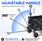 200L Collapsible Foldable Wagon, Large Heavy Duty Wagon Cart with 440lbs Weight Capacity, Folding Utility Wagon with Brake for Camping, Garden, Sports, Picnic, Shopping (Black)