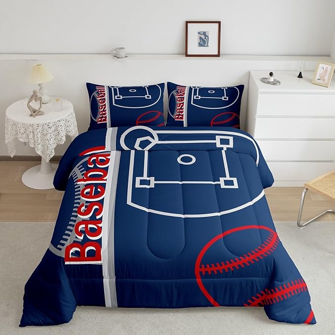 Feelyou Baseball Bedding Set Twin Size Sports Game Comforter Set for Kids Boys Girls Decor Baseball Gaming Comforter Microfiber Ball Duvet Set Bedroom Quilt Set