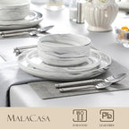 MALACASA 12 Pcs Porcelain Plates and Bowls Sets,Dinnerware Set for 4,Grey | Modern Ceramic Dishware Set,Kitchen Dining Ware,Microwave and Dishwasher Safe,Unique Marble Grey Design,Series LUNA