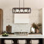 XINGQI Rectangular Linear Kitchen Island Chandeliers Over Table 32.7" Black Pendant Lighting Fixtures Farmhouse 4-Light for Dining Room Bar Office Coffee Shop, Black Wood Grain