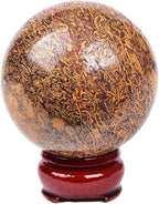 JIC Gem Real Natural Gemstone Sphere Jade Crystal Ball Mineral Quartz Stone with Decorative Stand Home Decoration (60-70mm)