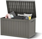 NUNU LAB 230 Gallon Outdoor Storage Box, Large Resin Deck Box with Lockable Lid, Waterproof & UV-Resistant Patio Storage Bin for Garden Tools, Pool Accessories & Furniture, Grey