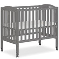 2-in-1 Portable Folding Stationary Side Crib in Storm Grey, Greenguard Gold Certified, Two Adjustable Mattress Height Positions,Made of Solid Pinewood, Flat Folding Crib