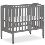 2-in-1 Portable Folding Stationary Side Crib in Storm Grey, Greenguard Gold Certified, Two Adjustable Mattress Height Positions,Made of Solid Pinewood, Flat Folding Crib