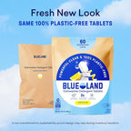 BLUELAND 100% Plastic-Free Dishwasher Detergent Tablets, 120 Count, Lemon Zest Scent, Eco Friendly Dishwashing Pods, Cuts Grease & Stuck on Food, Rinses Clean for Streak-Free Shine