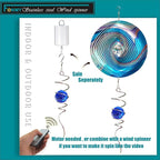 FONMY Gazing Ball Spiral Tail -Decorative Wind Spinner Sun Catcher Rainbow Maker 11 inch Tail and 2 inch Dark Blue Crystal Orb. Indoor Outdoor Garden Decoration -13 inch Height