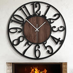 LEIKE 32" Oversized Large Wall Clocks,Silent,Non Ticking,Battery Operated Modern Round Big Wood Decorative Metal Wall Clock for Living Room, Bedroom,Kitchen,Farmhouse,Office Decor - Black,32 Inch