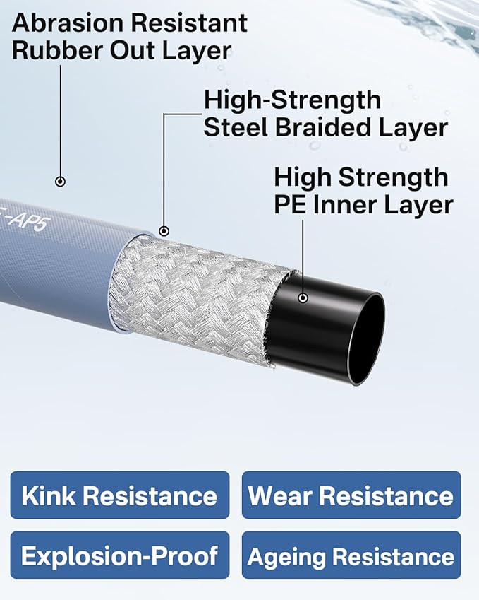 Pressure Washer Hose 75FT 3/8" for Cold and Hot Water 212°F, with Swivel Quick Connect, 4500PSI Kink Resistant Grade Steel Wire Braided, Power Washer Hose With 2pcs M22-14mm Adapter