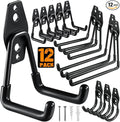 HUPBIPY 12 Pack Garage Hooks Heavy Duty, Wall Mount Ladder Hooks | Storage Organizer With a non-slip coating for Hanging Bicycles Garden Tools Ladders Hoses Ropes and Loose Items(Black)