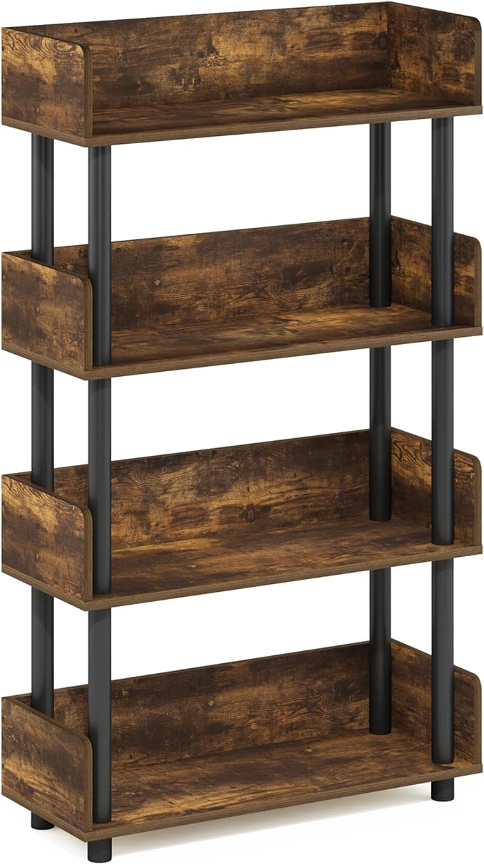 Furinno Turn-N-Tube 4-Tier Toolless Display Rack, Amber Pine/Black
