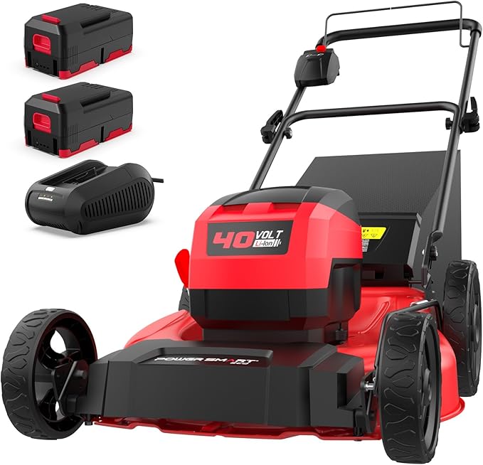 PowerSmart 40V 21" Cordless Lawn Mower, Up to 1/4 Acre, 2 x 40V 4.0Ah Batteries and a Charger Included, 6-Position Height Adjustment