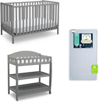 Delta Children Heartland 4-in-1 Convertible Crib Infant Changing Table with Pad + Serta Perfect Start Crib Mattress, Grey