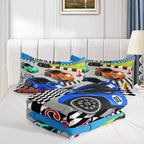 Axolotl Racing Car Bedding Set Full,Cool Speed Race Car Down Comforter for Kids Boys Girls Teens,Racing Car Comforter Set Car Theme with Three Cars Arrive at Finish,1 Comforter and 2 Pillowcases