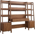 Modway Bixby 3-Piece Home Office Desk and Bookshelf Display Case in Walnut