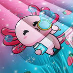 Kawaii Axolotl Comforter,Pink Salamander Comforter Set for Kids Teens Girls,3Pcs Bedding Set Printed Comforter with 2 Pillowcases,Down Alternative,Soft and Lightweight(Pink，King Size)