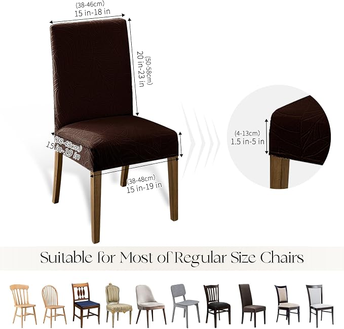 MOSAYT 100% Waterproof Dining Room Chair Covers Set of 4, Super Fit Stretch Jacquard Parson Chairs Slipcovers Removable Washable Chair Seat Protectors for Home, Kitchen, Banquet (Chocolate - XL)