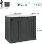 YITAHOME Large Outdoor Horizontal Storage Shed, 47 cu ft Resin Tool Shed w/o Shelf, Waterproof Outdoor Storage with Floor for Trash Cans, Garden Tools, Lawn Mower, Lockable, 4.5x2.8x3.9 ft, Dark Gray
