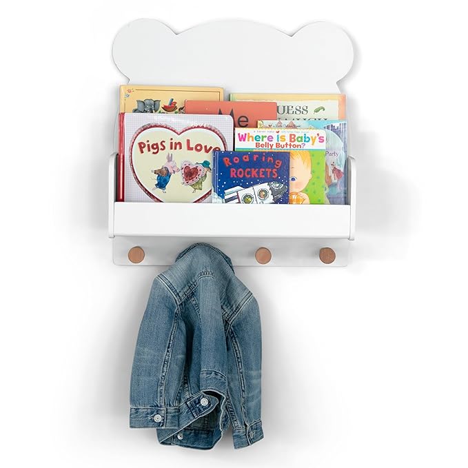 Delta Children babyGap Tate 4-in-1 Convertible Crib + Brannan Bear Bookcase with Bins + Brannan Bear Wall Shelf with 4 Hooks, Bianca White/Natural (Bundle)
