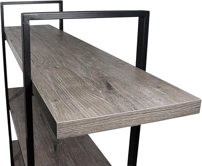 45MinST 5-Tier Vintage Industrial Style Bookcase/Metal and Wood Bookshelf Furniture for Collection, Gray Oak, 3/4/5 Tier (5-Tier)