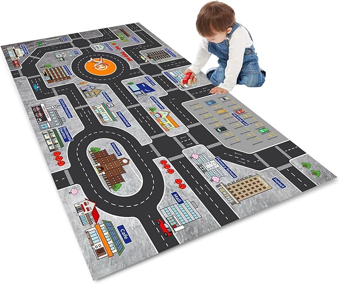 Kids Rug Play Mat Great for Playing with Cars and Toys,Educational Kid Road and Traffic City Life Carpet,Children Baby Fun Throw Rug for Bedroom Play Room,31X63Inch/80X160CM