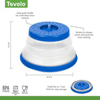 Tovolo Microwave Splatter Cover for Food, Small (Blue) - Collapsible & Vented Silicone Splatter Guard Lid - Microwave Plate & Dish Cover with Handle - BPA-Free Kitchen Gadget for Meal Prep