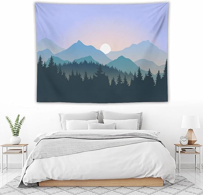HZOHNAGO Mountain Tapestry Forest Mountain Sunrise Pattern Printed Wall Tapestry Wall Hanging for Bedroom Living Room Dorm 80" W x 60" H