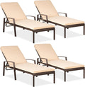 Pamapic 4 Pieces Patio Lounge Chair Set, Patio Chaise Lounges with Thickened Cushion, PE Rattan Steel Frame Pool Lounge Chair Set for Patio Backyard Porch Garden Poolside (Beige)