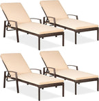 Pamapic 4 Pieces Patio Lounge Chair Set, Patio Chaise Lounges with Thickened Cushion, PE Rattan Steel Frame Pool Lounge Chair Set for Patio Backyard Porch Garden Poolside (Beige)
