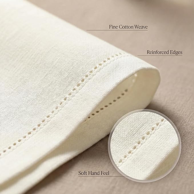 Urban Villa Hemstitch Cloth Dinner Napkins Cotton 20”x20” (Set of 12)-Ivory