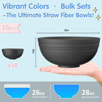 Quatish 10 PCS Unbreakable Cereal Bowls,Dishwasher & Microwave Safe Wheat Straw Bowls, Easy-to-Clean Lightweight Snack & Soup Bowl,Multi-Color Portable for Picnics Plastic Bowls Set, Black