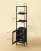 VASAGLE 6-Tier Bookcase, Bookshelf with Rattan-Like Door, Boho Style, Freestanding 15.7-Inch Wide Storage Shelf, Metal Frame, Adjustable Shelf, for Living Room, Ebony Black and Matte Black ULLS122B56