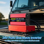 SUNWHEEL 1200W 24V Pure Sine Wave Inverter, 24V DC to 110V/120V AC Power Inverter for RV、Off Grid、Truck、Power Outage with 2 AC outlets and LCD Display