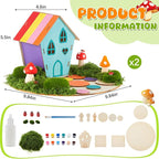 Kathfly 2 Sets Wooden Fairy House Craft Kit, Fairy Garden Kit with Paints & Decorations, Unpainted Miniature Accessories for Home Event Party Decor, Arts Crafts Birthday Gift