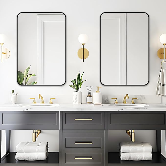 Fabuday Small Black Bathrrom Mirror for Over Sink - 16x24 Framed Rectangle Wall Mirror, Matte Metal Rectangular Vanity Mirrors for Bedroom, Living Room, Entryway, Hallway, Horizontally/Vertically