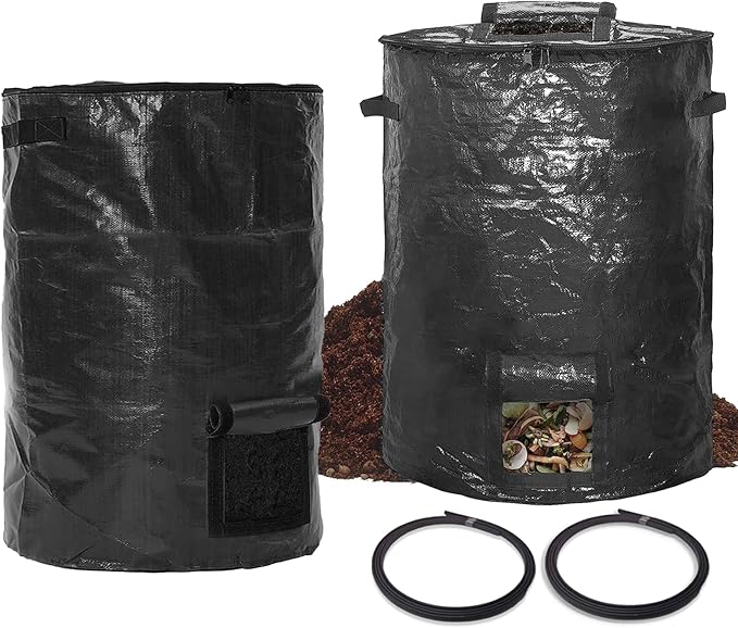 Large Compost Bin Bags,Garden Compost Bin Bags 80 Gallon(300L) Outdoor Collapsible Garden Yard Garbage Cans Leaf Bag (Black 2pcs)
