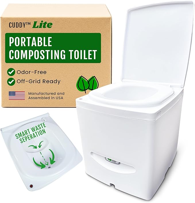 Cuddy Lite Portable Compost Toilet – for Camping, RVs, Campervans, Boats & Tiny Houses – LED Full Indicator, Liquid-Diverting, Separating, Solids Cover, Easy Clean – Portable & Compact