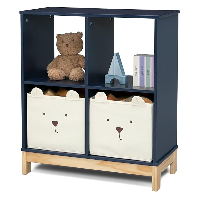 Delta Children babyGap Tate 4-in-1 Convertible Crib + Brannan Bear Bookcase with Bins + Brannan Bear Wall Shelf with 4 Hooks, Navy/Natural (Bundle)