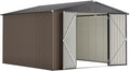 YOPTO 10 x 10 FT Outdoor Storage Shed,Heavy Duty Tool Sheds Metal Storage Garden Shed with Sloped Roof and Lockable Doors,Large Metal Storage Sheds for Backyard Patio Lawn, Brow