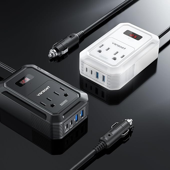 200W Car Power Inverter DC 12V to 110V AC Inverter with PD 65W/30W USB C & 2 QC 18W USB Ports & 2 AC Outlets,Car Pluɡ Adapter Outlet for Laptop/Phone/Road Trip