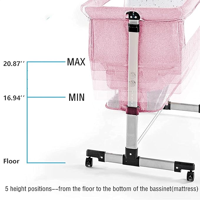 3 in 1 Travel Baby Crib,Baby Bed with Breathable Net,Adjustable Portable Bed for Infant/Baby with Detachable Mosquito net and Mattress,Pink