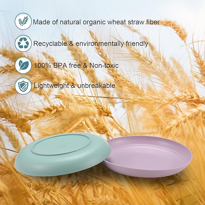 12 Pcs Unbreakable Deep Dinner Plates Set, 10 inch Reusable Plastic Wheat Straw Plates, Microwave and Dishwasher Safe Plate for Kitchen, Lightweight Plate for Dessert, BPA Free, 6 Colors