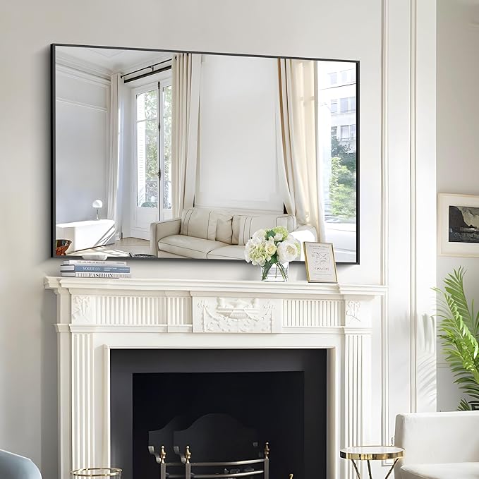 Bathroom Black Mirror, 36x55in Black Rectangle Mirror with Thin Metal Frame, Large Rectangular Wall Mirror for Bathroom, Living Room, Hair Salon, Big Farmhouse Mirror Hang Horizontal/Vertical