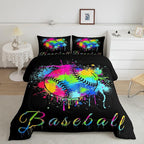 Feelyou Kids Baseball Comforter Set King Size Sports Game Bedding Set for Boys Girls Teens Bedroom Decor Baseball Gaming Comforter Women Men Tie Dye Duvet Set with 2 Pillow Case
