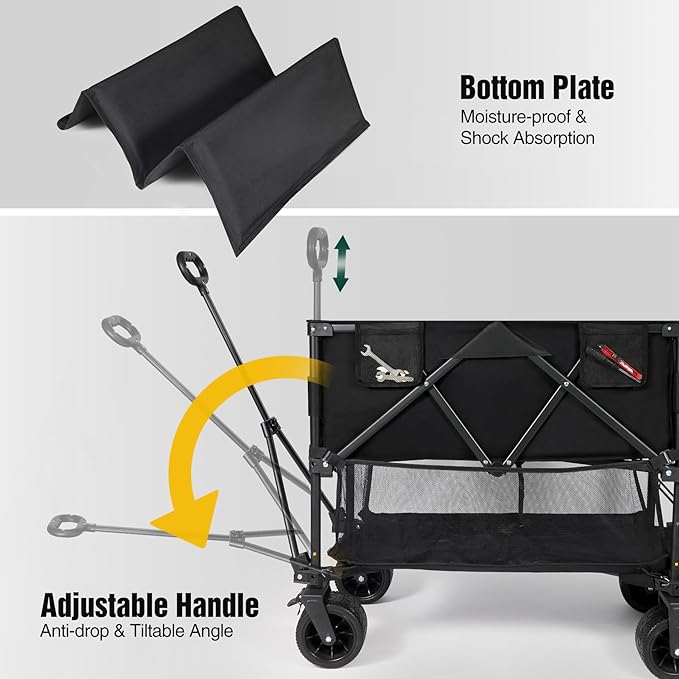 REDCAMP Large Collapsible Double Decker Wagon, 450lbs Heavy Duty 53" L Extra Long Extender Wagon Cart with All-Terrain Big Wheels for Camping, Shopping, Outdoor Sport