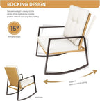 YIYAN 3 Pieces Patio Bistro Set Outdoor Rattan Wicker Rocking Chairs Set,Patio Outdoor Furniture Conversation Sets with Sofa Chairs,Glass Coffee Table and Washable cushion (Light Beige)