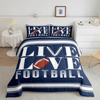 Feelyou Rugby Sports Bedding Set King Size Football Comforter Set for Kids Boys Girls Decor Soccer Ball Game Comforter Microfiber American Football Player Duvet Set Bedroom Quilt Set