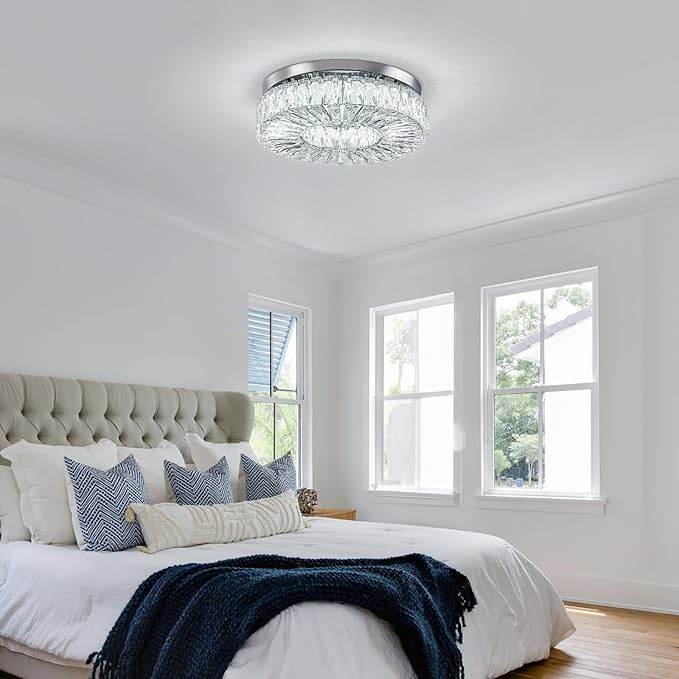 16.5 Inch Dimmable Chandelier with Remote Control LED Crystal Chandelier Modern Flush Mount Ceiling Light Fixtures for Living Room Bedroom Dining Room Entrance (dimmable-16.5")