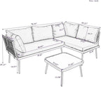 3-Piece Outdoor Patio Furniture PE Rattan Sofa Set, All Weather L-Shaped Sectional Couch with Removable Cushions and Glass Table, for Backyard Poolside Garden, Metal Frame, Onesize, Gray